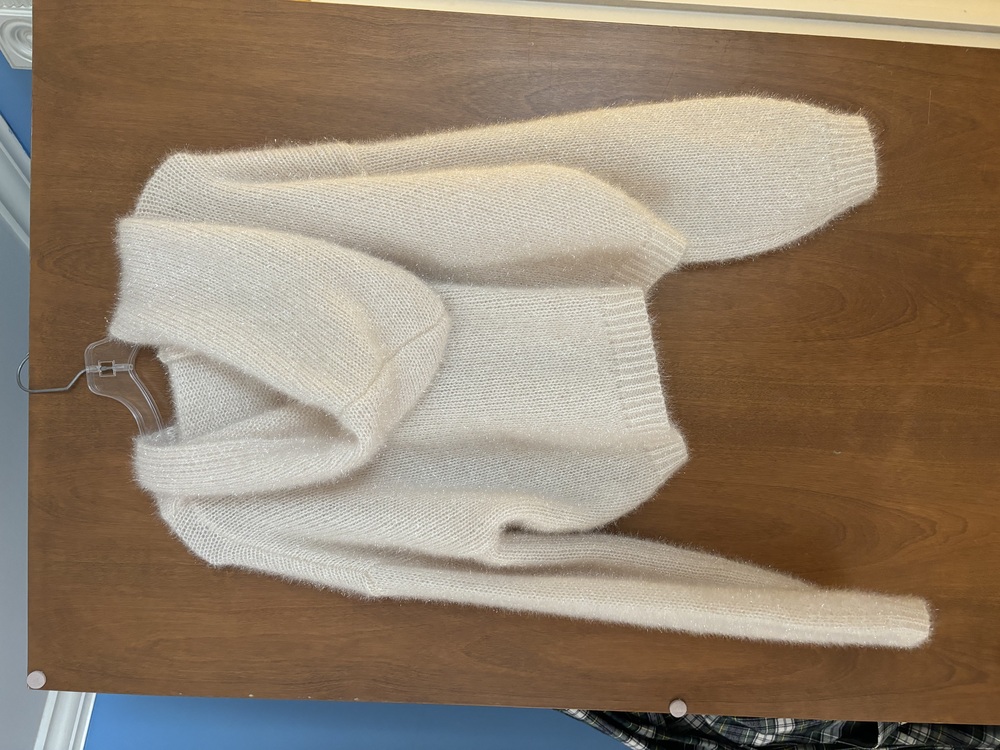 ET CLET Hooded Cropped fuzzy shimmery sweater